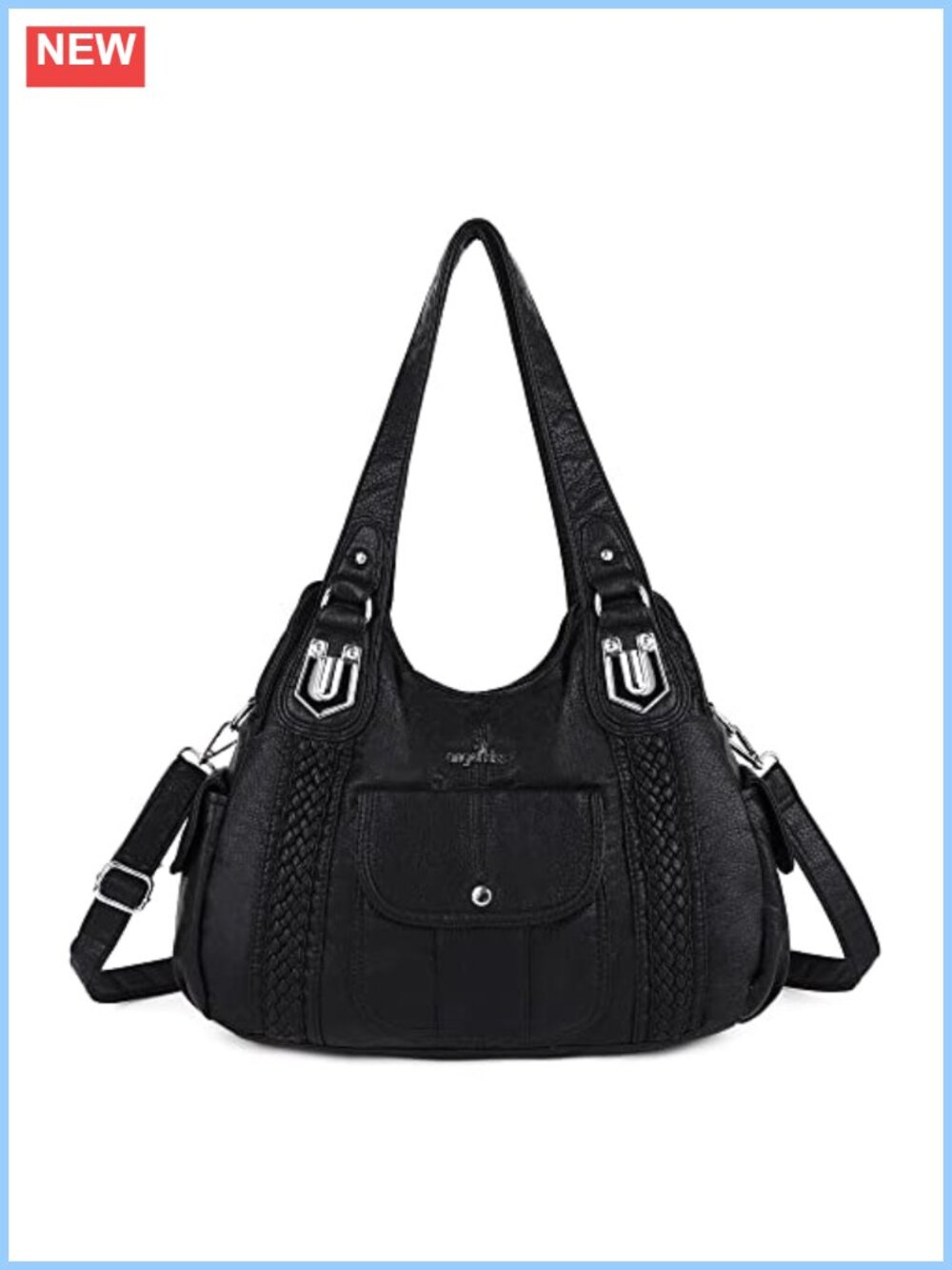 Washed Vegan Leather Crossbody Hobo Satchel Tote Shoulder Bag